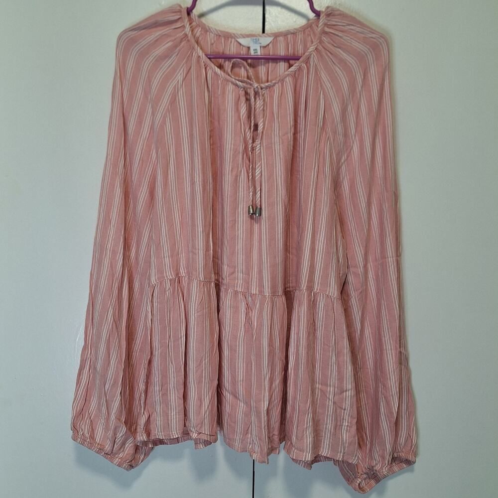Time And Tru Pretty Pink Flowy Peplum Long Sleeve Blouse XXL